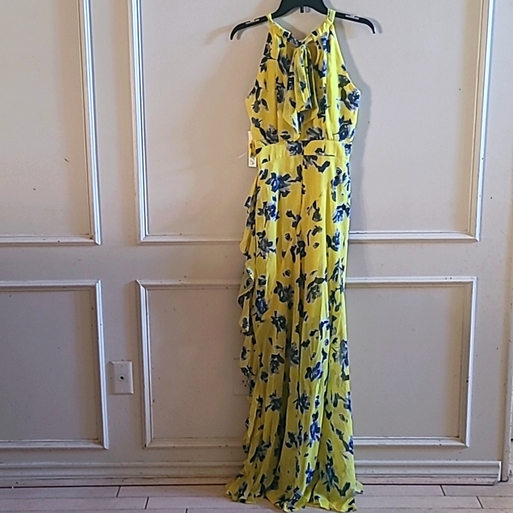 New Eliza J Halter Floral Print Chiffon Gown, Sz 6 - Picture 6 of 12